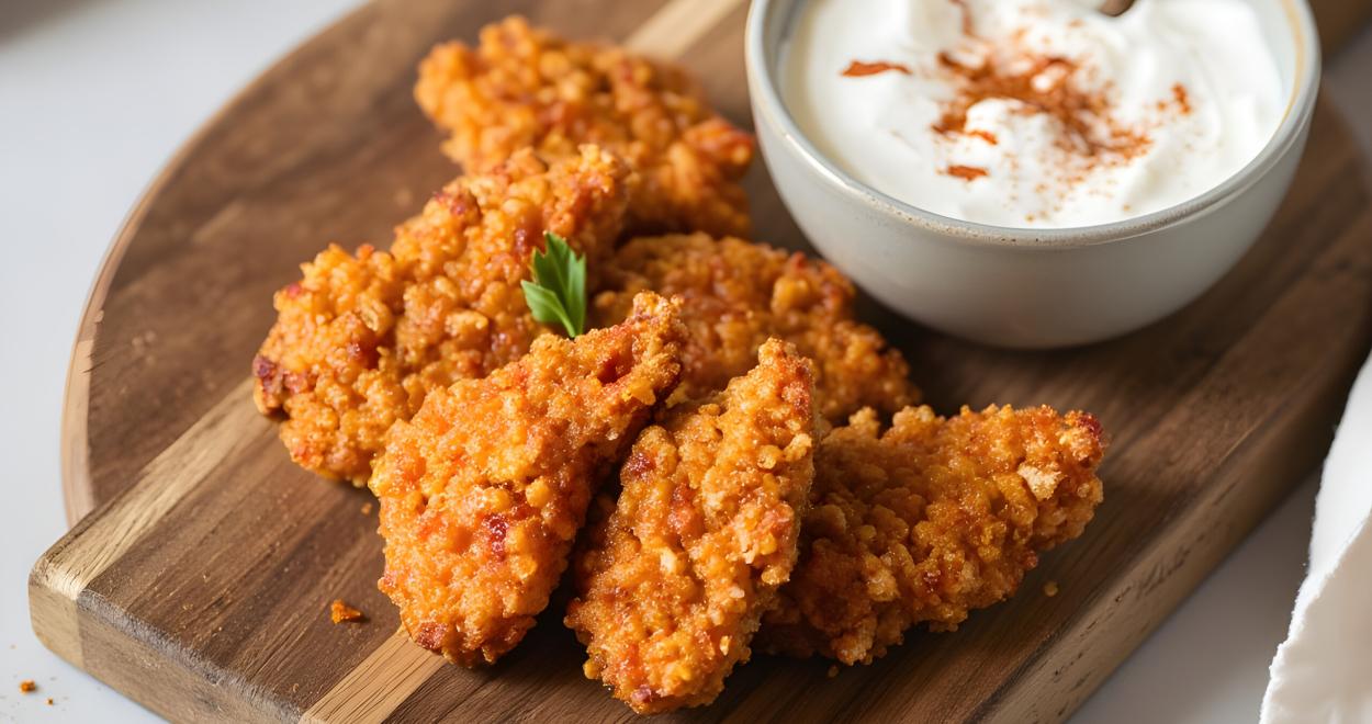 Airfryer Knuspriges Hähnchen mit Sriracha-Quark-Dip