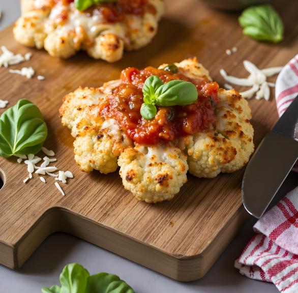 Überbackene Blumenkohlsteaks mit Tomatensauce