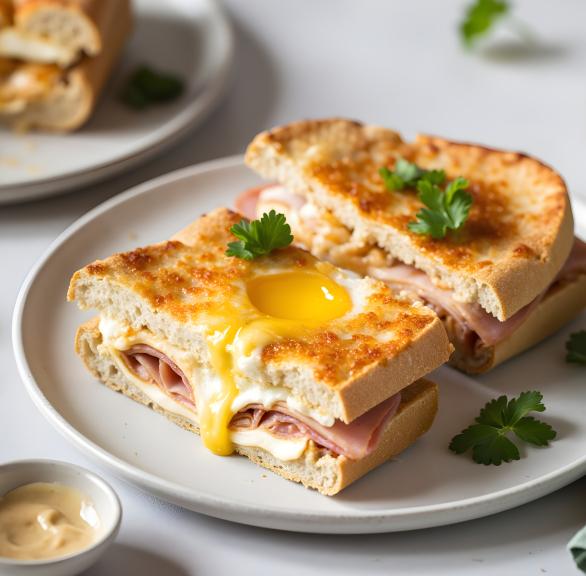 Frühstücks-Sandwich mit Ei, Schinken und Käse