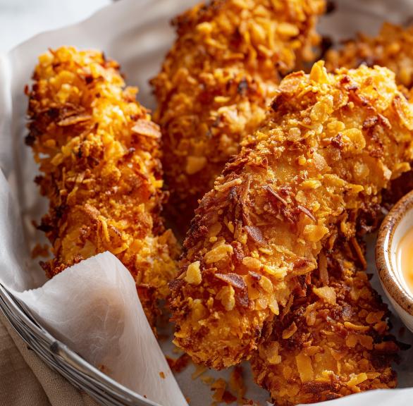 Knusprige Hähnchensticks in Cornflakespanade
