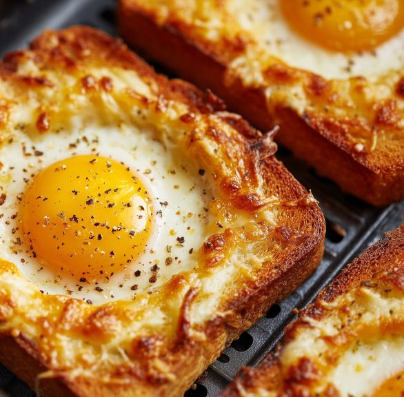 Frühstücks-Toast mit Ei und Käse aus der Heißluftfritteuse