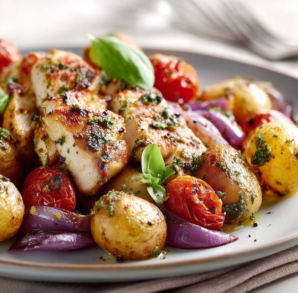 Hähnchen mit Pesto-Drillingen