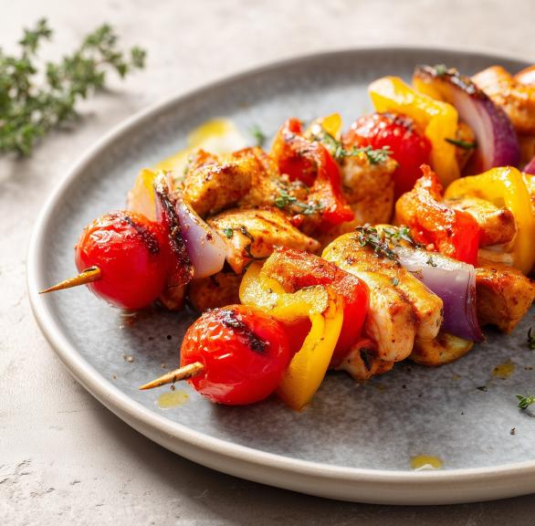 Schnelle Hähnchenspieße mit Gemüse