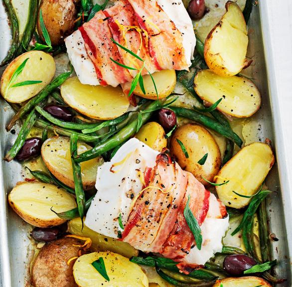 Fischfilet im Pancettamantel mit Zitronenkartoffeln