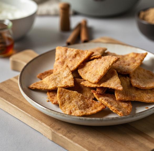 Pita-Chips mit Zimt & Zucker auf einem Teller