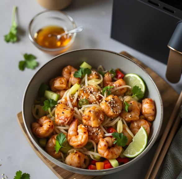 Airfryer Glasnudelsalat mit Garnelen