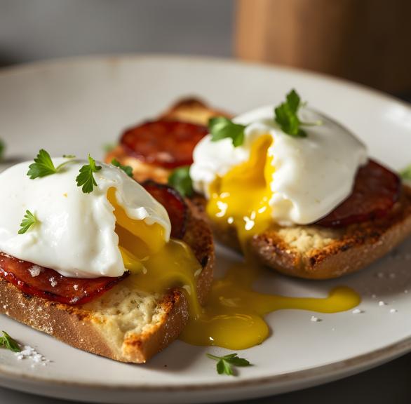 Pochierte Eier und Chorizo auf Brioche aus dem Airfryer