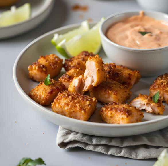 Knusprige Lachs-Häppchen mit Sriracha-Dip