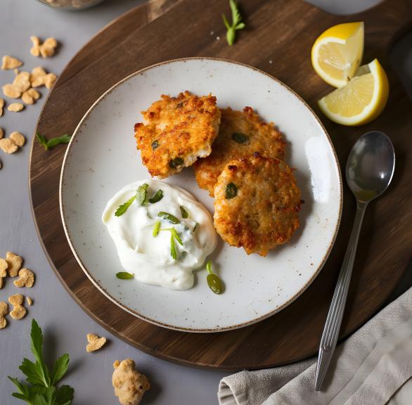 Crispy Lachsfrikadellen mit Tartar-Soße