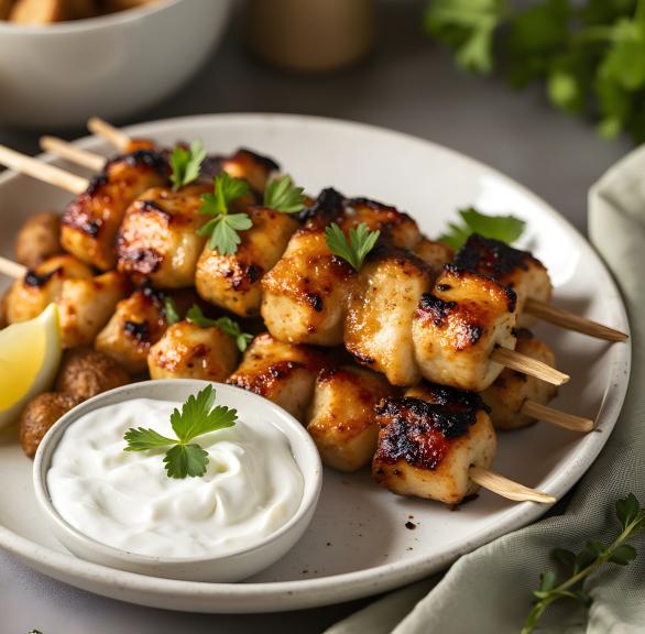 Griechische Hähnchenspieße & Kartoffeln
