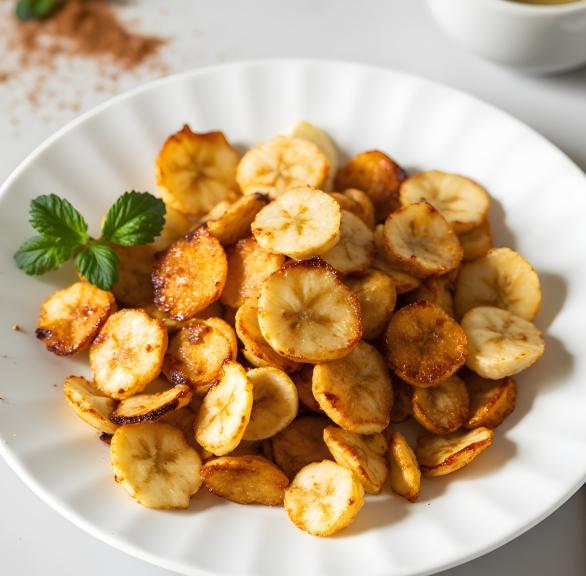 Selbst gemachte Bananenchips auf einem Teller