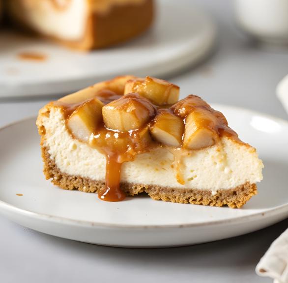 Cremiger Apfel-Karamell-Käsekuchen mit Keksboden im Airfryer