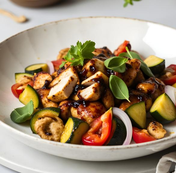 Balsamico-Hähnchen mit buntem Gemüse