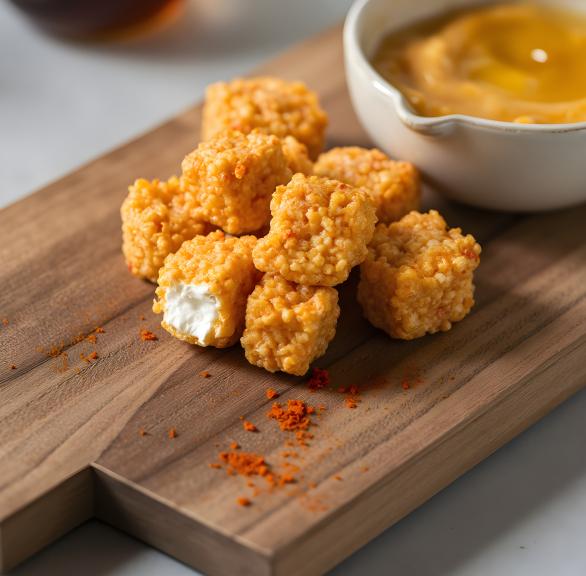 Knusprige Feta-Wüfel in Cornflakes-Panade