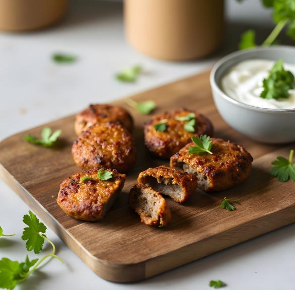 Köfte aus dem Airfryer auf einem Holzbrett