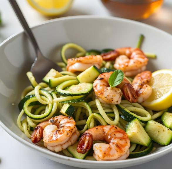 Schnelle Low-Carb-Zucchini-Spaghetti mit Garnelen