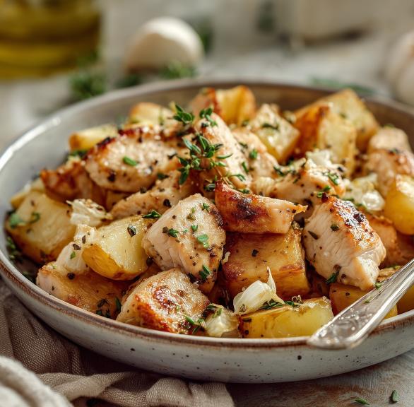 Knoblauch-Hähnchen mit Kartoffeln und Parmesan
