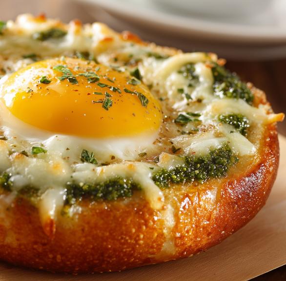 Knuspriger Bagel mit Ei und Pesto