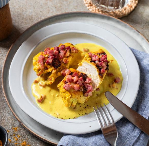 Knuspriges Honig-Senf-Hähnchen mit Bacon