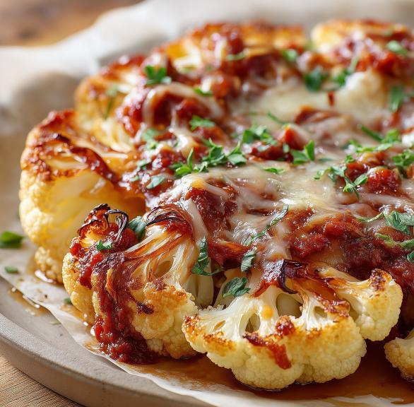 Überbackene Blumenkohlsteaks mit Tomatensauce