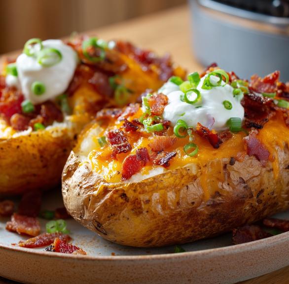 Überbackene Kartoffeln mit Bacon und Cheddar