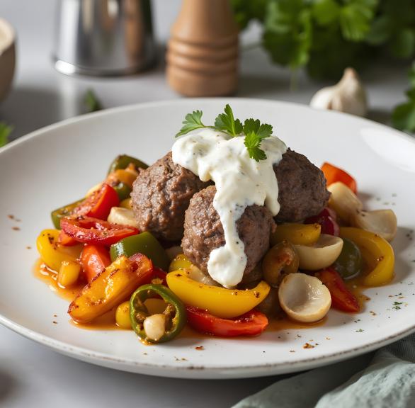 Saftige Hackbällchen mit Frischkäsesauce und Paprika
