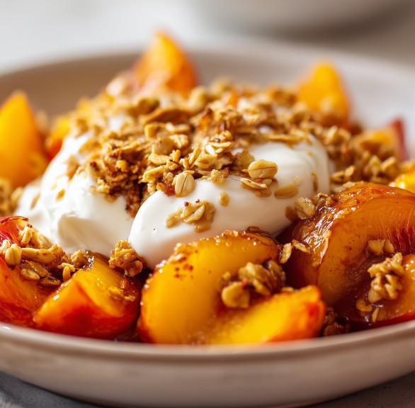 Gebackene Pfirsiche mit griechischem Joghurt und Granola