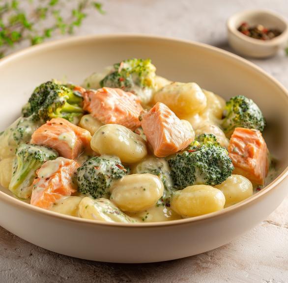 Gnocchi mit saftigem Lachs und Brokkoli