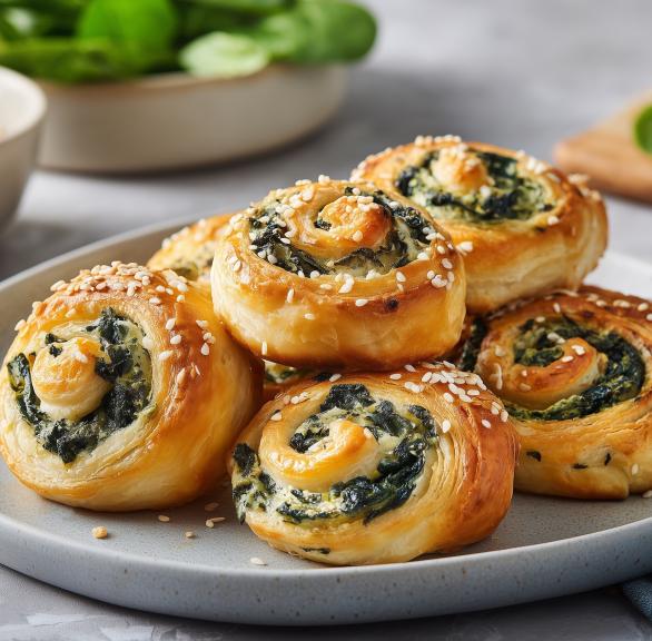 Spinat-Feta-Rollen mit Blätterteig