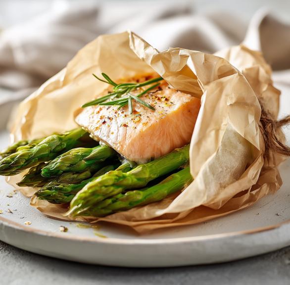Schnelle Lachspäckchen mit grünem Spargel