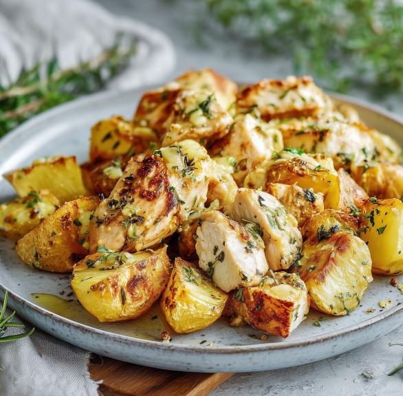 Knoblauch-Hähnchen mit Kartoffeln und Parmesan