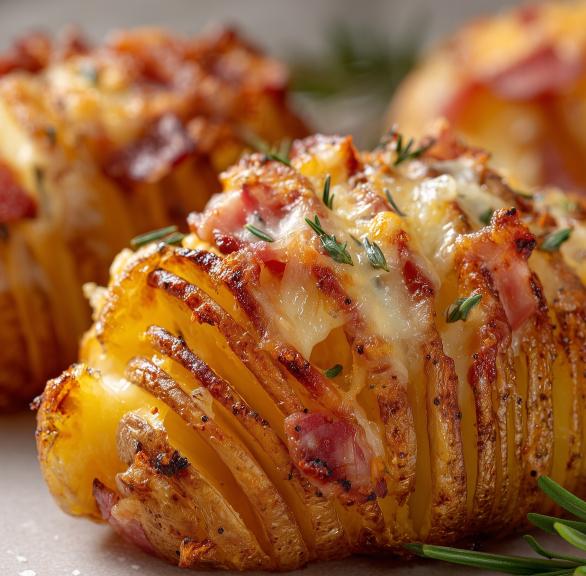 Knusprige Käse-Schinken-Fächerkartoffeln