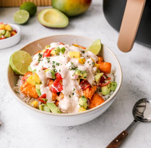 Salmon Bowl with Avocado-Mango Salsa