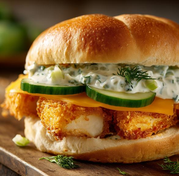 Knuspriger Fischstäbchen-Burger