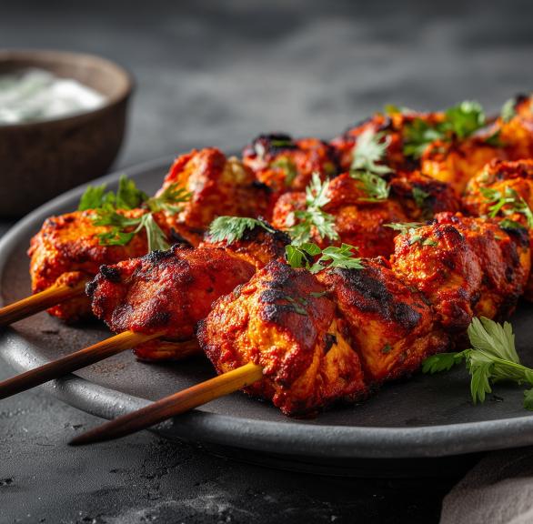 Indische Tandoori Hähnchen-Spieße