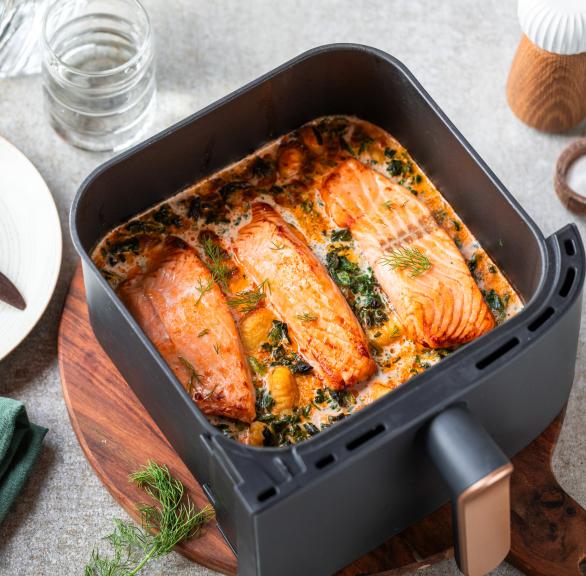Lachs mit Gnocchi und Spinat