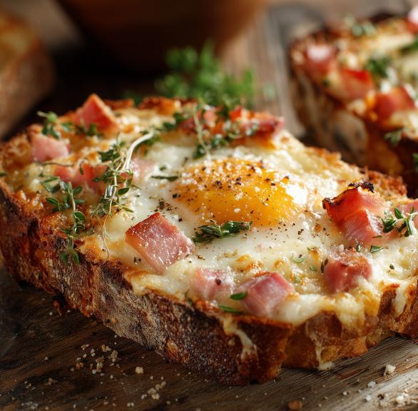 Überbackene Frühstücksbrote mit Schinken & Ei – knusprig und saftig