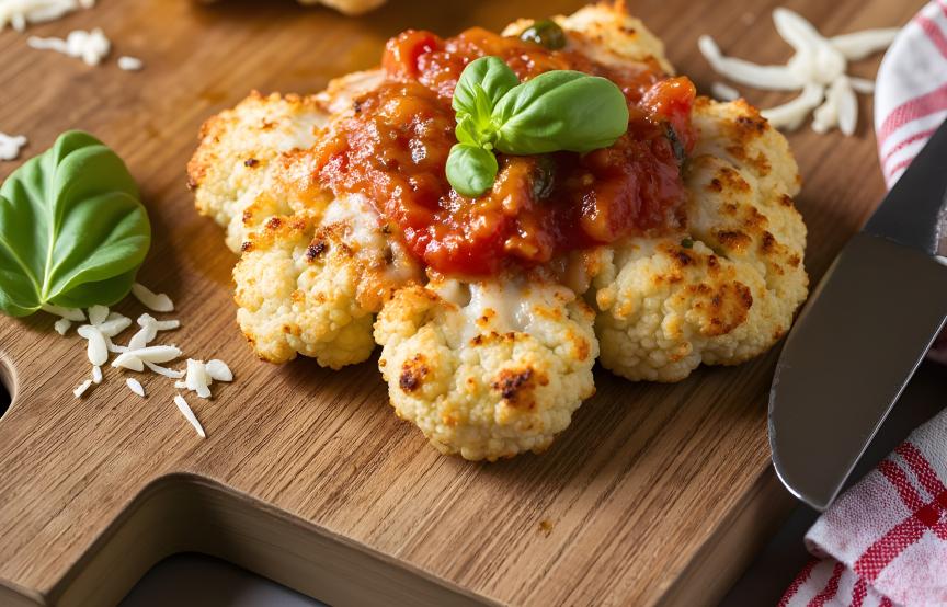 Überbackene Blumenkohlsteaks mit Tomatensauce
