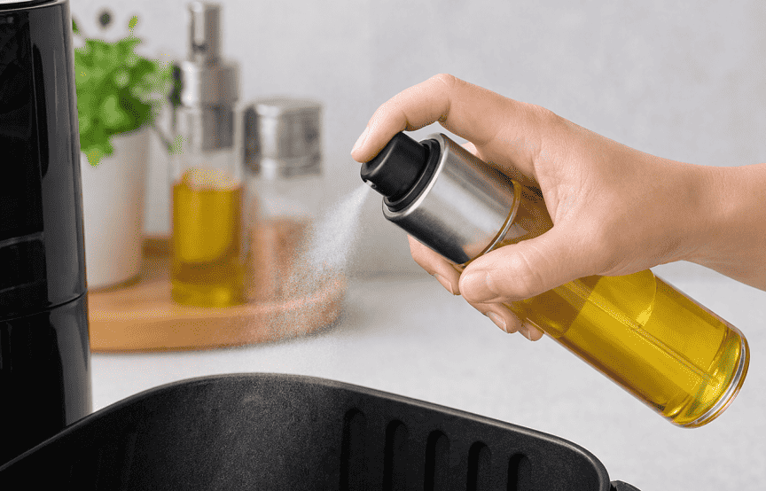 Öl-Sprühflasche und Garkorb