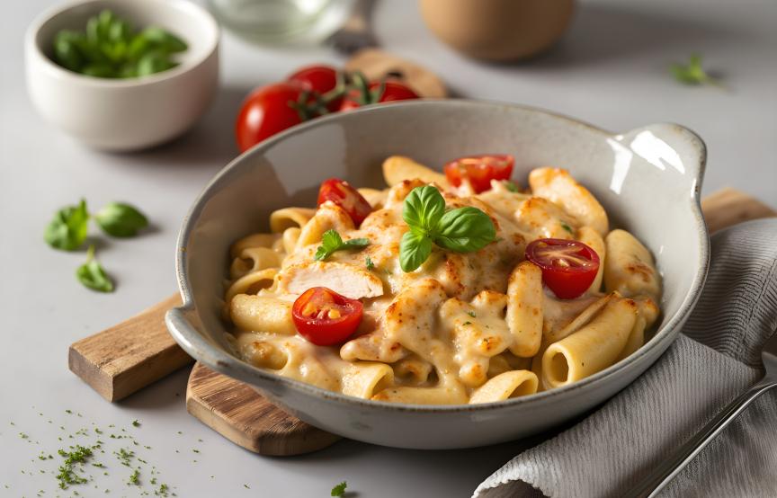 Käsenudeln mit Hähnchen