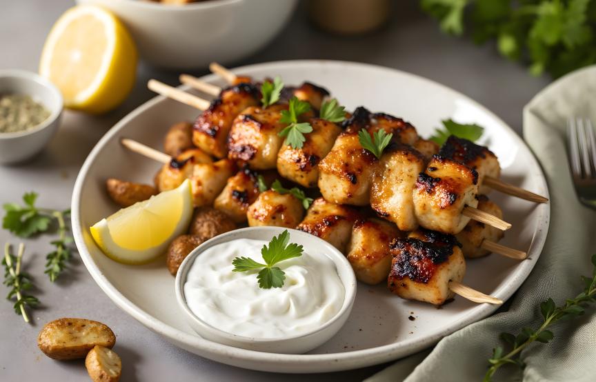 Griechische Hähnchenspieße & Kartoffeln