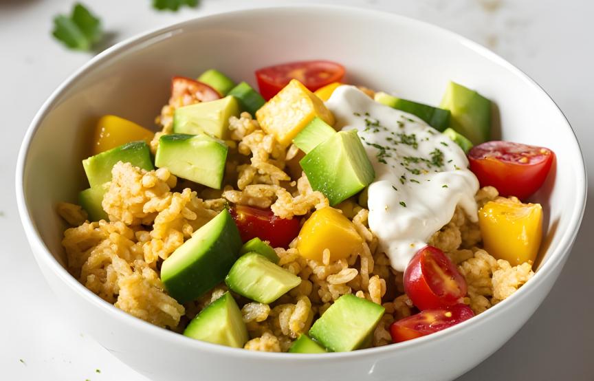Reissalat in einer Salatschüssel auf einem Tisch