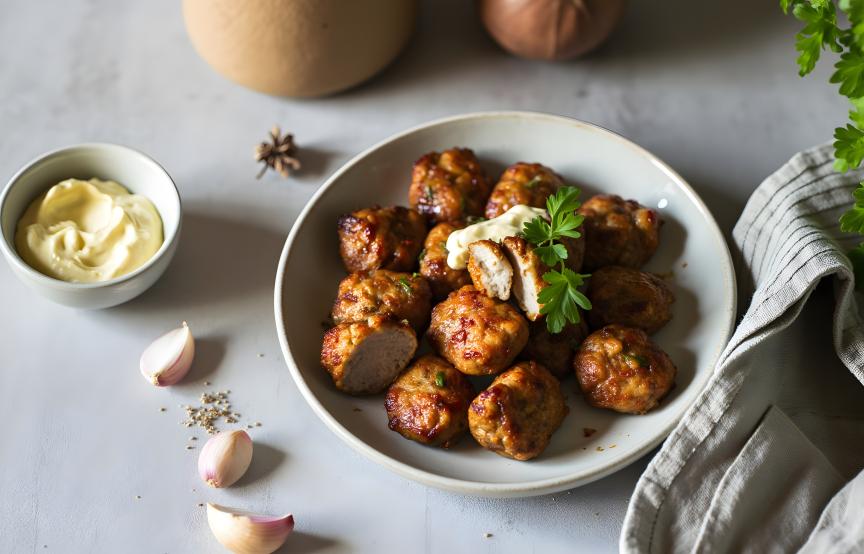 Frikadellen aus der Heißluftfritteuse auf einem Teller