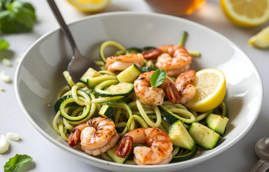 Schnelle Low-Carb-Zucchini-Spaghetti mit Garnelen