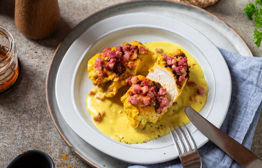 Knuspriges Honig-Senf-Hähnchen mit Bacon