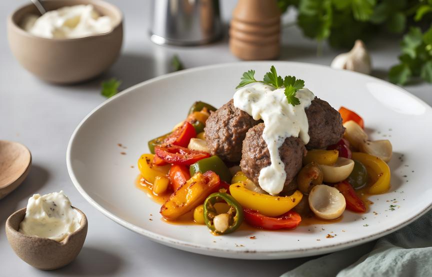 Saftige Hackbällchen mit Frischkäsesauce und Paprika