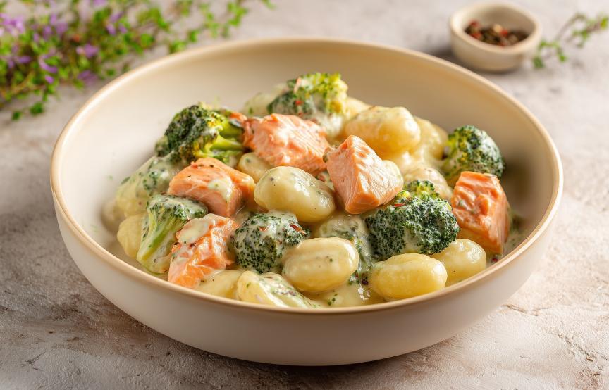 Gnocchi mit saftigem Lachs und Brokkoli