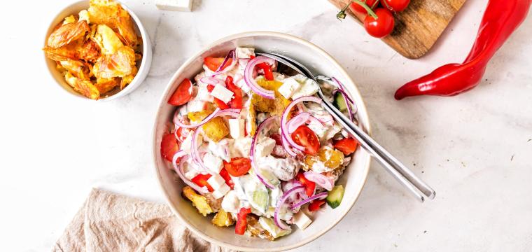Griechischer Smashed Potato Salad Griechischer Smashed Potato Salad