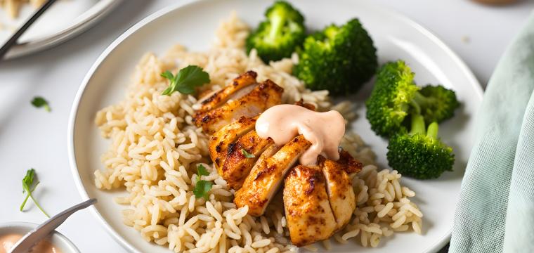 Zartes Hähnchen mit Vollkornreis und Brokkoli