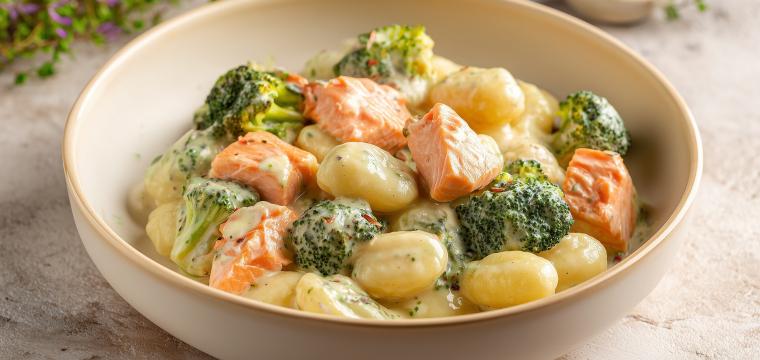 Gnocchi mit saftigem Lachs und Brokkoli Gnocchi mit saftigem Lachs und Brokkoli